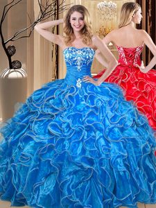 New Style Sweetheart Sleeveless Lace Up Vestidos de Quinceanera Blue Organza