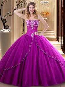 Sleeveless Embroidery Lace Up Ball Gown Prom Dress