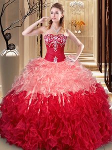 Multi-color Sleeveless Embroidery and Ruffles Floor Length Quince Ball Gowns