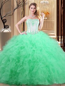 Ball Gowns Strapless Sleeveless Tulle Floor Length Lace Up Embroidery Quinceanera Dress