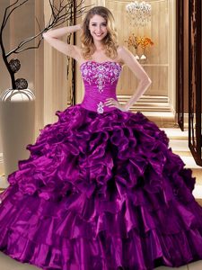 Custom Made Organza Sleeveless Floor Length Quinceanera Dress and Embroidery and Ruffles