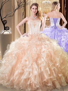 Gorgeous Embroidery and Ruffles Quince Ball Gowns Yellow Lace Up Sleeveless Floor Length