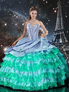 Edgy Multi-color Ball Gowns Sweetheart Sleeveless Organza Floor Length Lace Up Beading and Ruffles Quince Ball Gowns