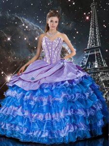 Most Popular Multi-color Sleeveless Beading and Ruffles Floor Length Quinceanera Gown