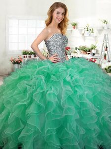 Exquisite Floor Length Ball Gowns Sleeveless Green Sweet 16 Dresses Lace Up