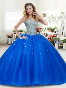 Great Royal Blue Vestidos de Damas Military Ball and Sweet 16 and Quinceanera and For with Beading Sweetheart Sleeveless Lace Up