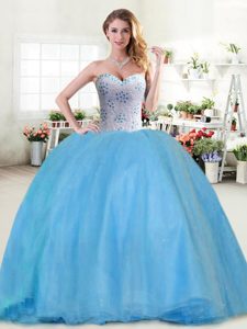 Flare Baby Blue Quinceanera Gowns Military Ball and Sweet 16 and Quinceanera and For with Beading Sweetheart Sleeveless Lace Up