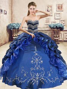 Designer Navy Blue Lace Up Sweetheart Beading and Embroidery and Pick Ups Quinceanera Gowns Organza and Taffeta Sleeveless