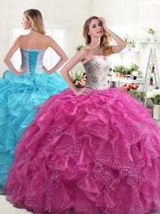 Suitable Sweetheart Sleeveless Lace Up Sweet 16 Dresses Blue Organza