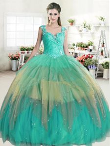 Straps Straps Multi-color Ball Gowns Ruffled Layers Ball Gown Prom Dress Zipper Tulle Sleeveless Floor Length