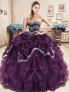 Sleeveless Beading and Ruffled Layers and Pick Ups Lace Up Quinceanera Dresses