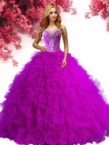 Ideal Sweetheart Sleeveless Tulle Sweet 16 Quinceanera Dress Beading and Ruffles Lace Up