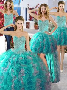 Four Piece Ball Gowns Vestidos de Quinceanera Multi-color Sweetheart Organza Sleeveless Floor Length Lace Up