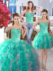 Trendy Three Piece Sleeveless Lace Up Beading 15th Birthday Dress