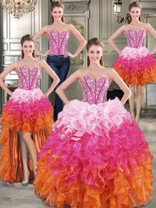 Shining Four Piece Organza Sleeveless Floor Length Sweet 16 Dresses and Beading