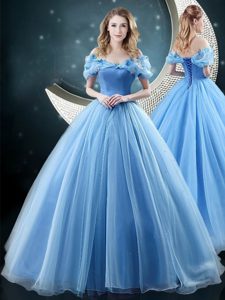 Four Piece Floor Length Blue Sweet 16 Dresses Organza Sleeveless Beading