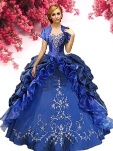 Royal Blue Sleeveless Beading and Embroidery Floor Length Quinceanera Gowns