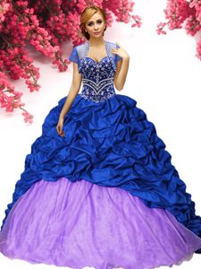 Pretty Royal Blue Sweetheart Lace Up Beading and Pick Ups Sweet 16 Dresses Brush Train Sleeveless