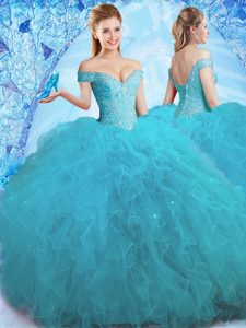 Off the Shoulder Sleeveless Beading and Ruffles Lace Up Vestidos de Quinceanera