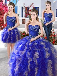 High End Three Piece Floor Length Blue Vestidos de Quinceanera Sweetheart Sleeveless Lace Up