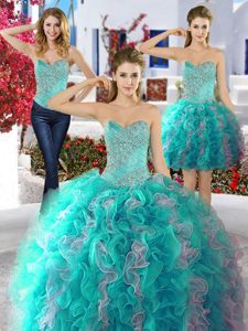 New Style Three Piece Floor Length Lace Up Quinceanera Gowns Multi-color and In for Military Ball and Sweet 16 and Quinceanera with Beading