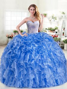 Green Sweetheart Lace Up Beading and Ruffles Quinceanera Dresses Sleeveless