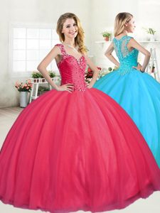 Teal Sleeveless Tulle Zipper Quinceanera Gowns for Military Ball and Sweet 16 and Quinceanera