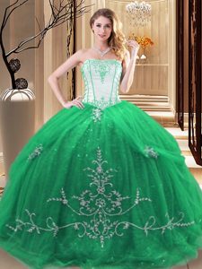 Graceful Floor Length Lace Up Sweet 16 Quinceanera Dress Green and In for Military Ball and Sweet 16 and Quinceanera with Embroidery