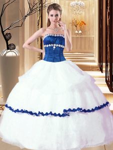 Perfect White Ball Gowns Beading Quinceanera Gowns Lace Up Organza Sleeveless Floor Length