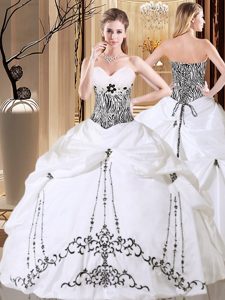 Floor Length Lace Up Sweet 16 Dress White and In for Military Ball and Sweet 16 and Quinceanera with Embroidery and Pick Ups