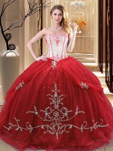 Wonderful Red Sleeveless Embroidery Floor Length Sweet 16 Dress