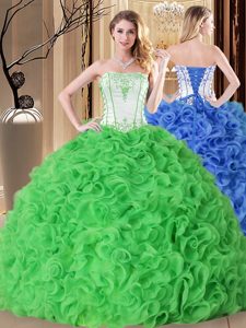 Beauteous Strapless Neckline Embroidery and Ruffles Ball Gown Prom Dress Sleeveless Lace Up