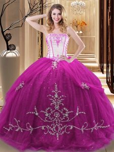 High Quality Tulle Sleeveless Floor Length Quinceanera Dress and Appliques and Pick Ups