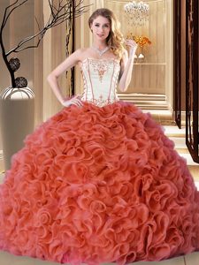 Fashion Taffeta Strapless Sleeveless Lace Up Embroidery Quinceanera Gowns in Wine Red