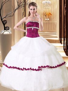 White Ball Gowns Beading 15 Quinceanera Dress Lace Up Organza Sleeveless Floor Length