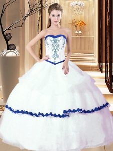 Noble Sleeveless Lace Up Floor Length Embroidery and Ruffled Layers Vestidos de Quinceanera